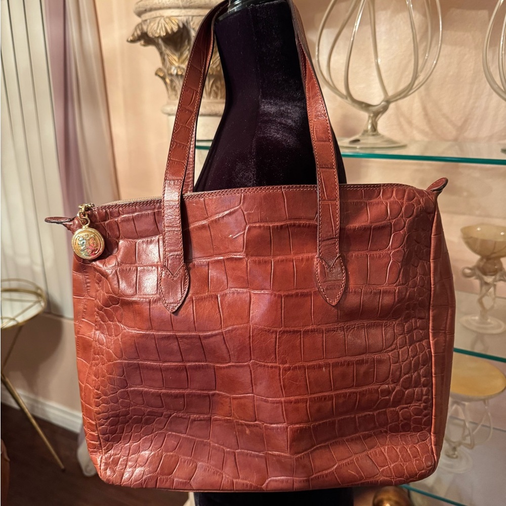 Authentic Vintage Fendi Print Brown Leather Handbag